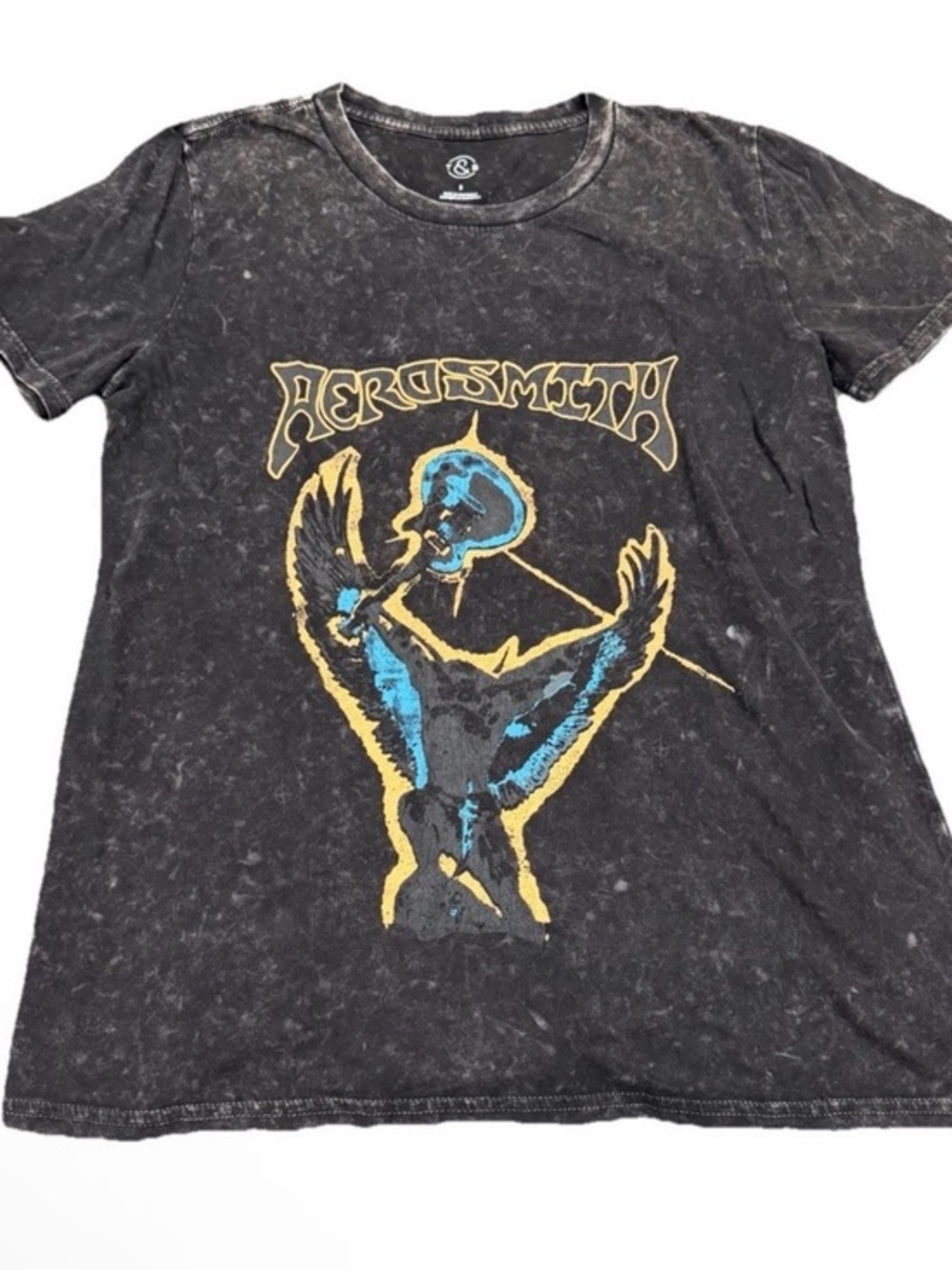 Aerosmith Black Short Sleeve Graphic Tee with Yellow and Blue Print